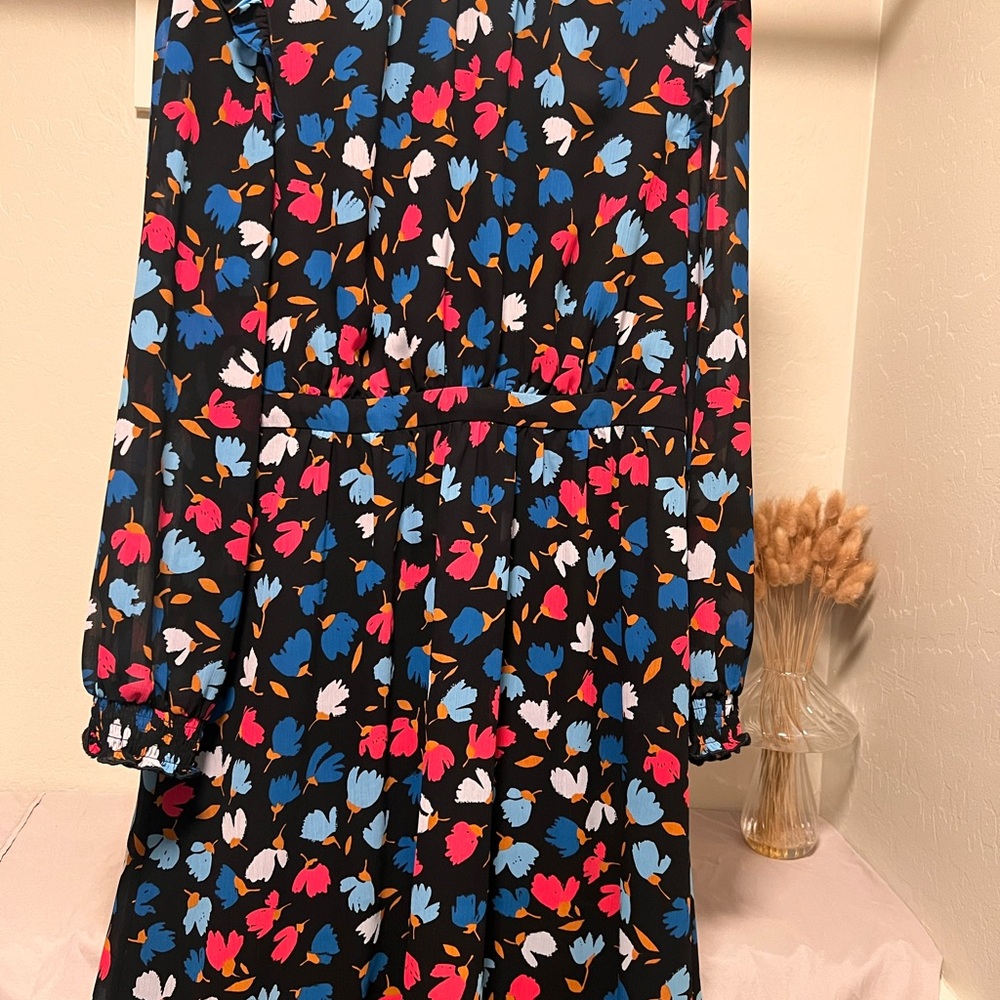 J. Crew Long Sleeve Floral Dress - Black, Blue, Red